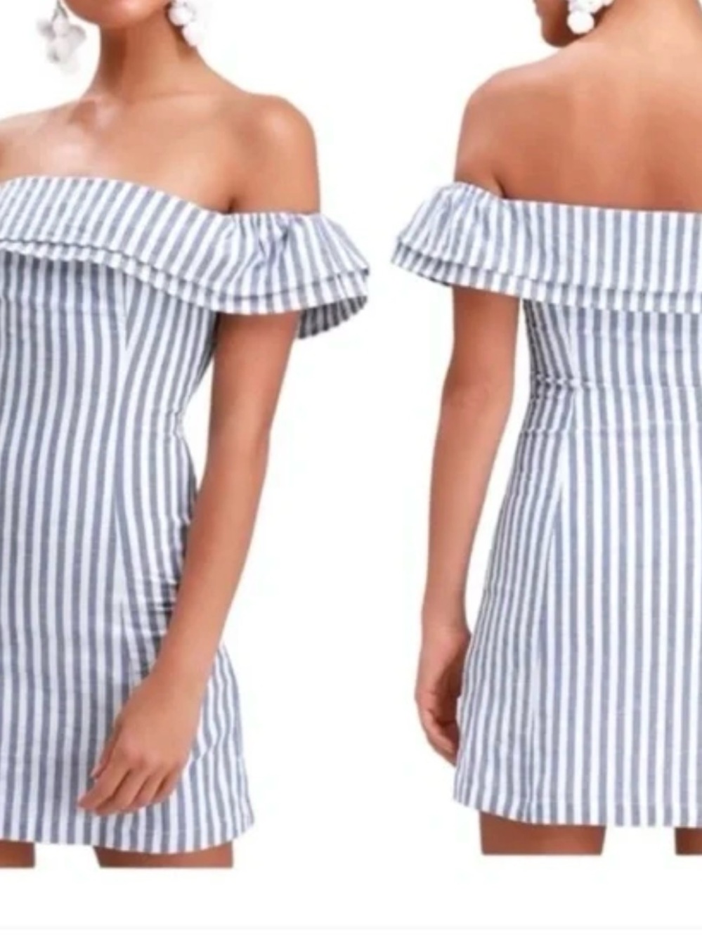 Lulu's Blue and White Stripe Strapless Ruffle Mini Dress
